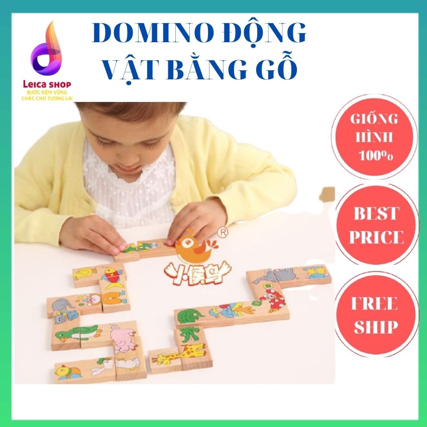 Trò chơi Domino động vật bằng gỗ, cho bé 2-4 tuổi, giúp phát triển tư duy, nhận biết con vật.Leicashop