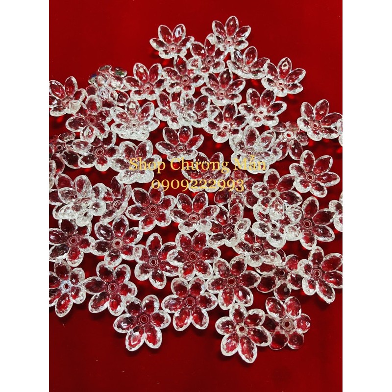 100G Bông 6 Cánh 22mm Pha Lê Nhựa Trang Trí Đủ Màu