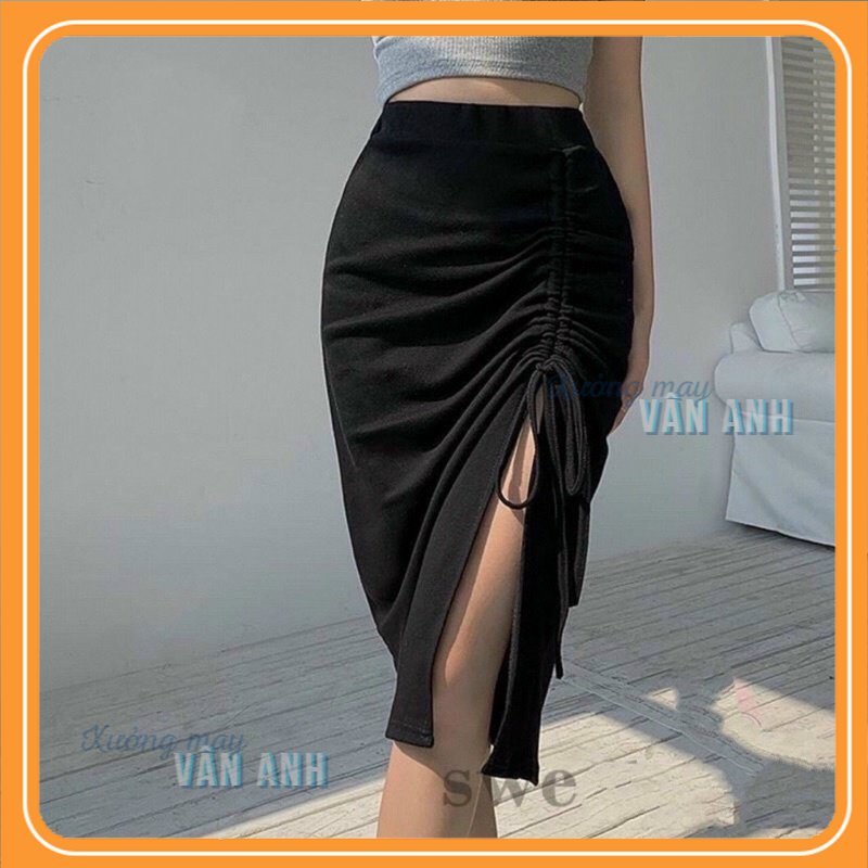 Chân váy Nữ, Chân váy xẻ tà dây rút dáng dài co dãn