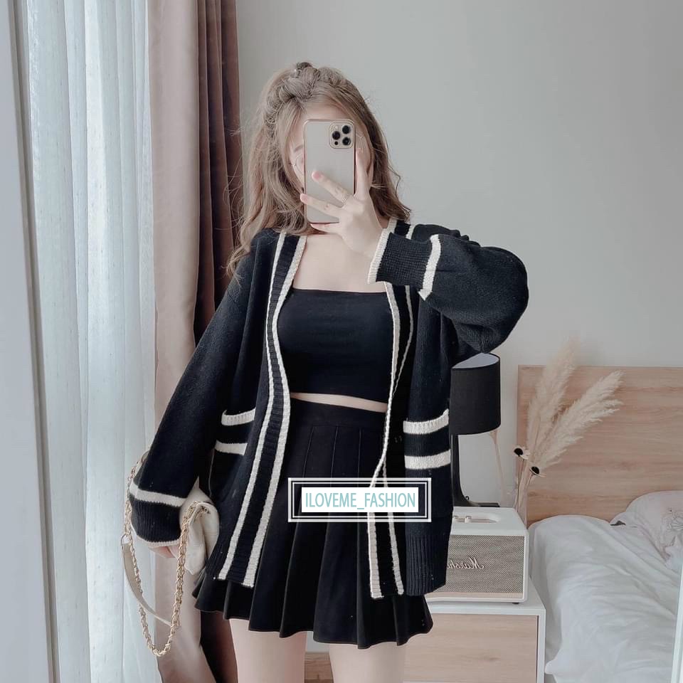 Áo Khoác Len Cardigan Kẻ Viền Dáng Dài Chùm Môn, Áo Len QC chất dày dặn tôn dáng trẻ trung (kèm video ảnh thật)