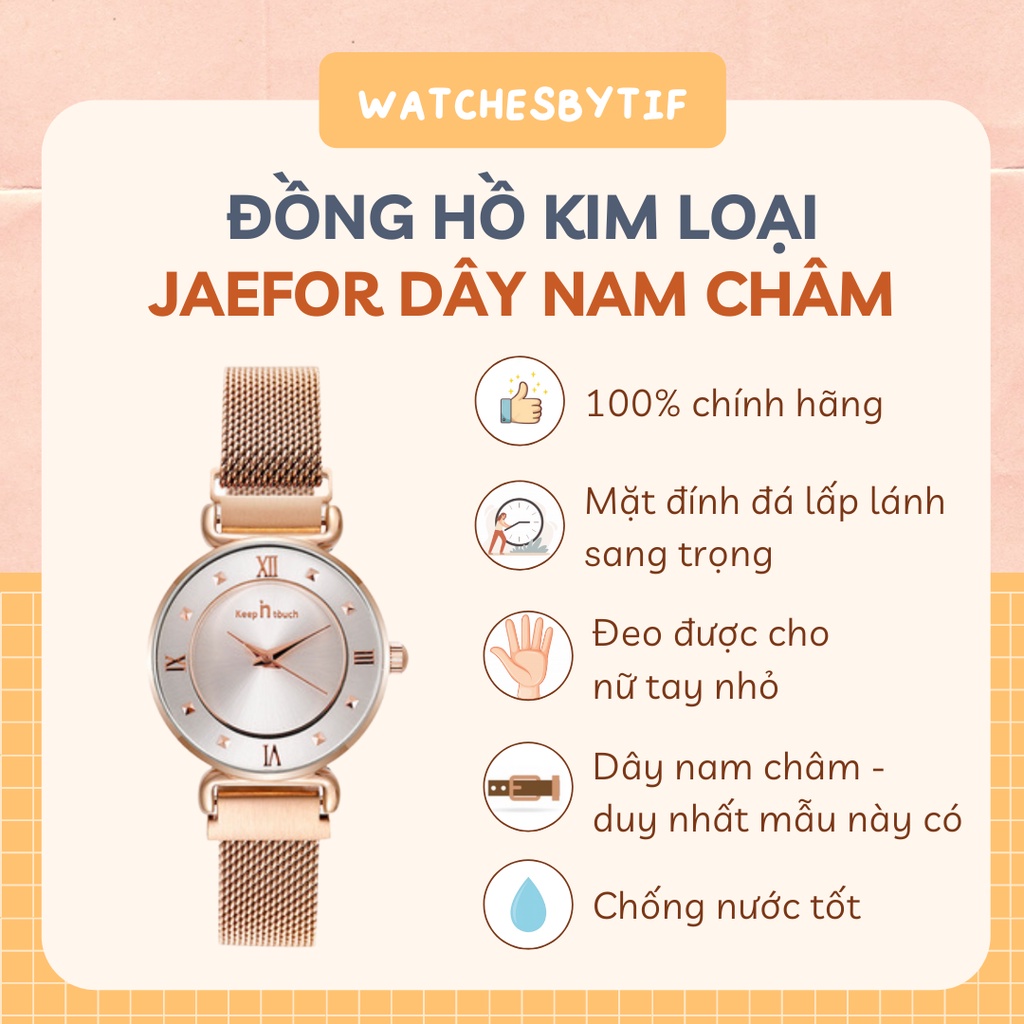 [KÈM VIDEO] Đồng hồ nữ JAEFOR màu rose gold dây nam châm chất liệu thép không gỉ 28mm