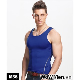 Áo Ba Lỗ Nam Body Trơn Viền Nổi Xanh Dương - M36