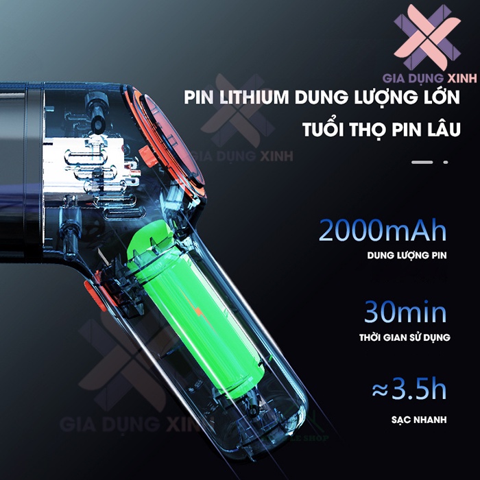 Máy hút bụi cầm tay không dây mini , hút bụi ô tô, sofa, giường, tủ lực hút mạnh 9000PA, hút liên tục 30phút