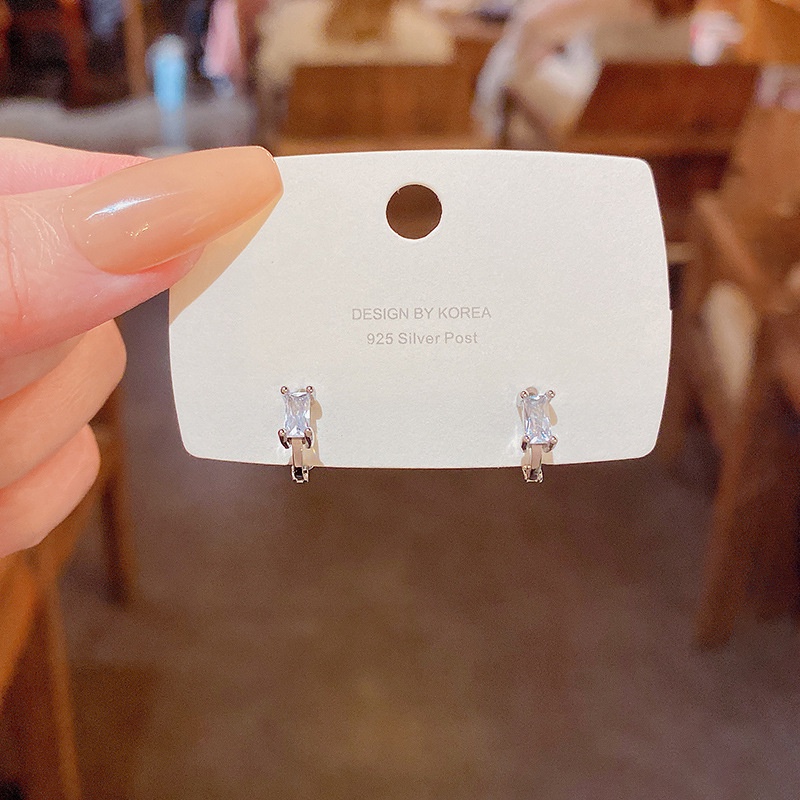 Bông Tai Mạ Bạc 925 Đính Đá Zircon Đơn Giản Tinh Tế Cho Nữ
