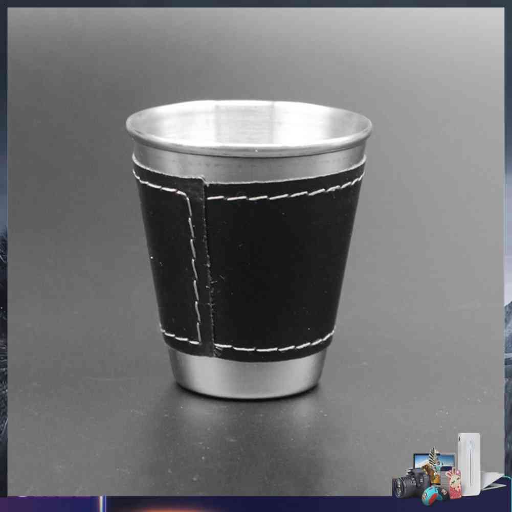 Set 4 Ly Uống Rượu Bằng Thép Không Gỉ 70ml Kèm Túi Da