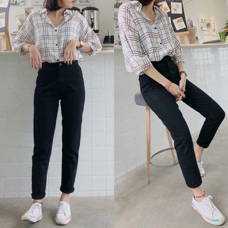 Quần Bò Momjeans Quần jean lưng cao xuất Chuẩn