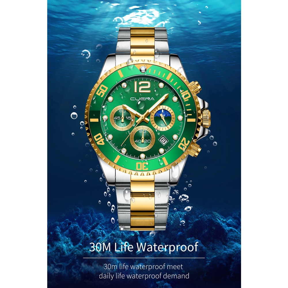 Đồng hồ thạch anh CRRJU 6804 X dây thép không gỉ đa năng chống nước phong cách thể thao thời trang cho nam