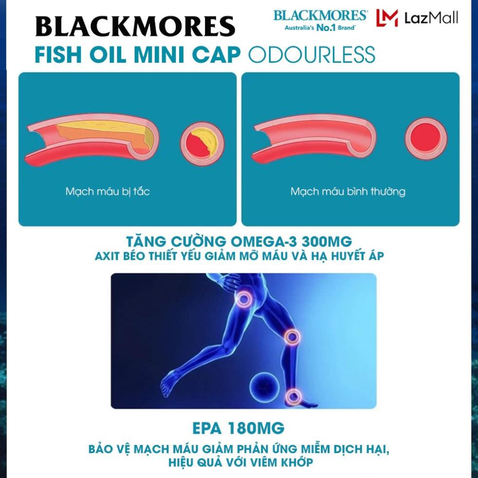 Blackmores Odourless Fish Oil 1000 Mini Capsules 190v - Dầu cá KHỬ MÙI tự nhiên Blackmore Úc, bổ sung omega 3 | BigBuy360 - bigbuy360.vn