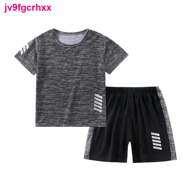 thời trang trẻ emBộ đồ nhanh khô trẻ em thể thao bé trai mùa hè băng lụa 2021 mới Zhongda ngắn- áo hai dây quần đù