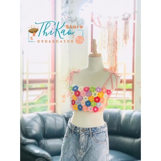 Áo móc len croptop ghép hoa 🌼🌸🍀( ảnh thật )🌼🌸🍀
