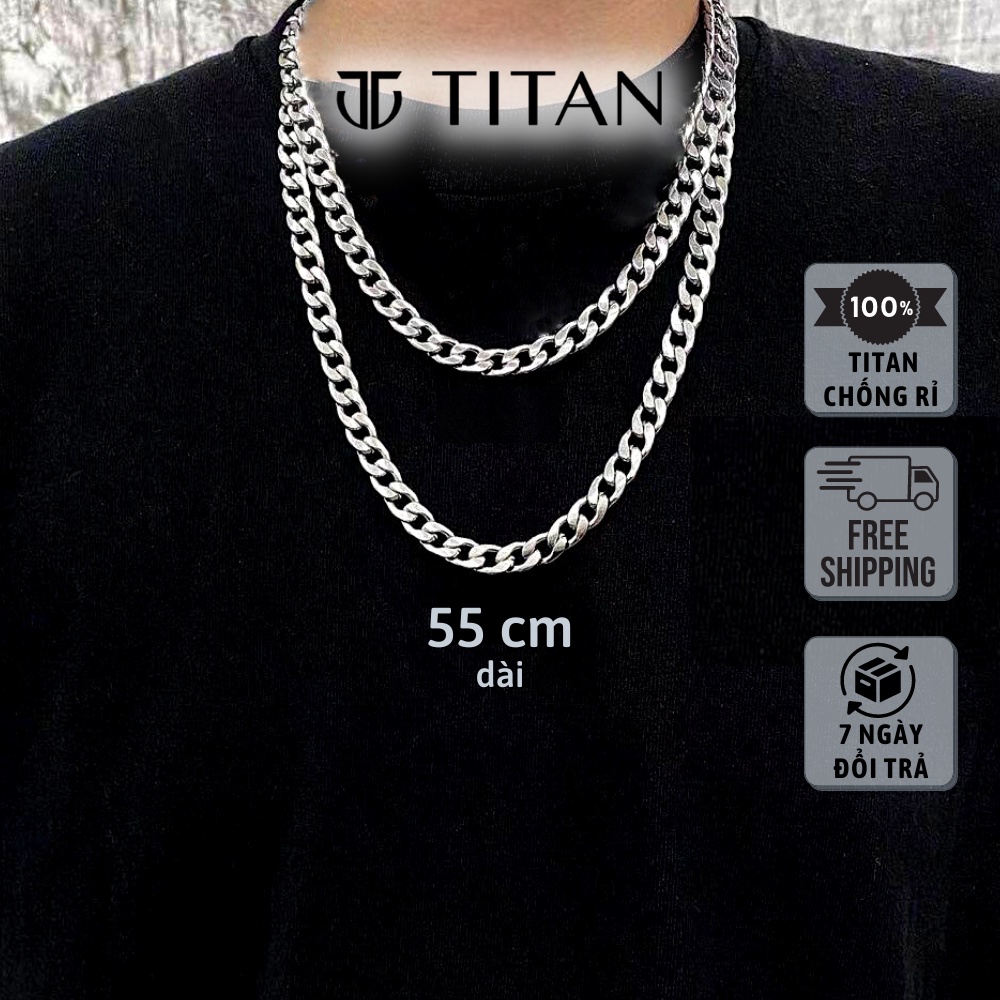 Dây chuyền nam hiphop Cuban Basic, vòng cổ nam nữ thời trang TITAN Shop, Cuban chain trơn màu bạc 925 đẹp Titan không gỉ