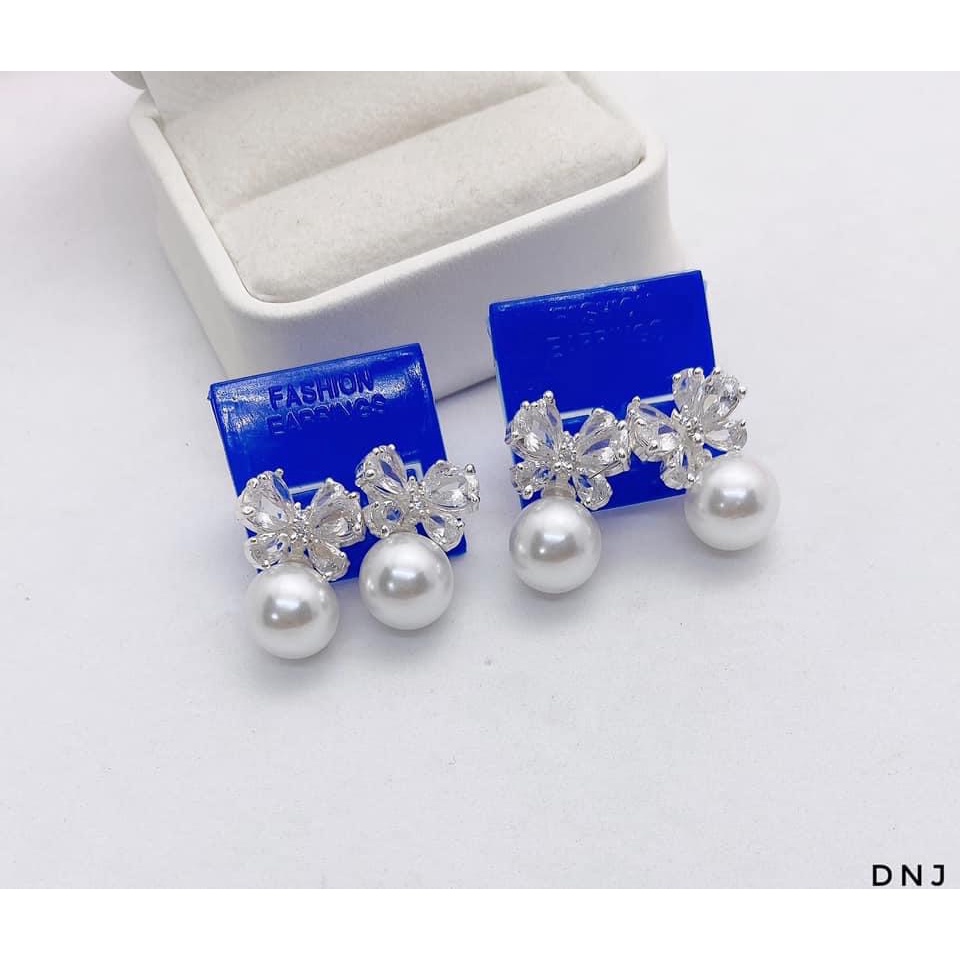 Bông tai nữ bạc thật mẫu mới treo hạt trai sang trọng - Kho sỉ bạc Nhất Linh