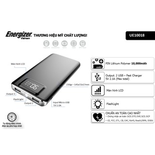 Pin sạc dự phòng Energizer UE10018 10000mAh