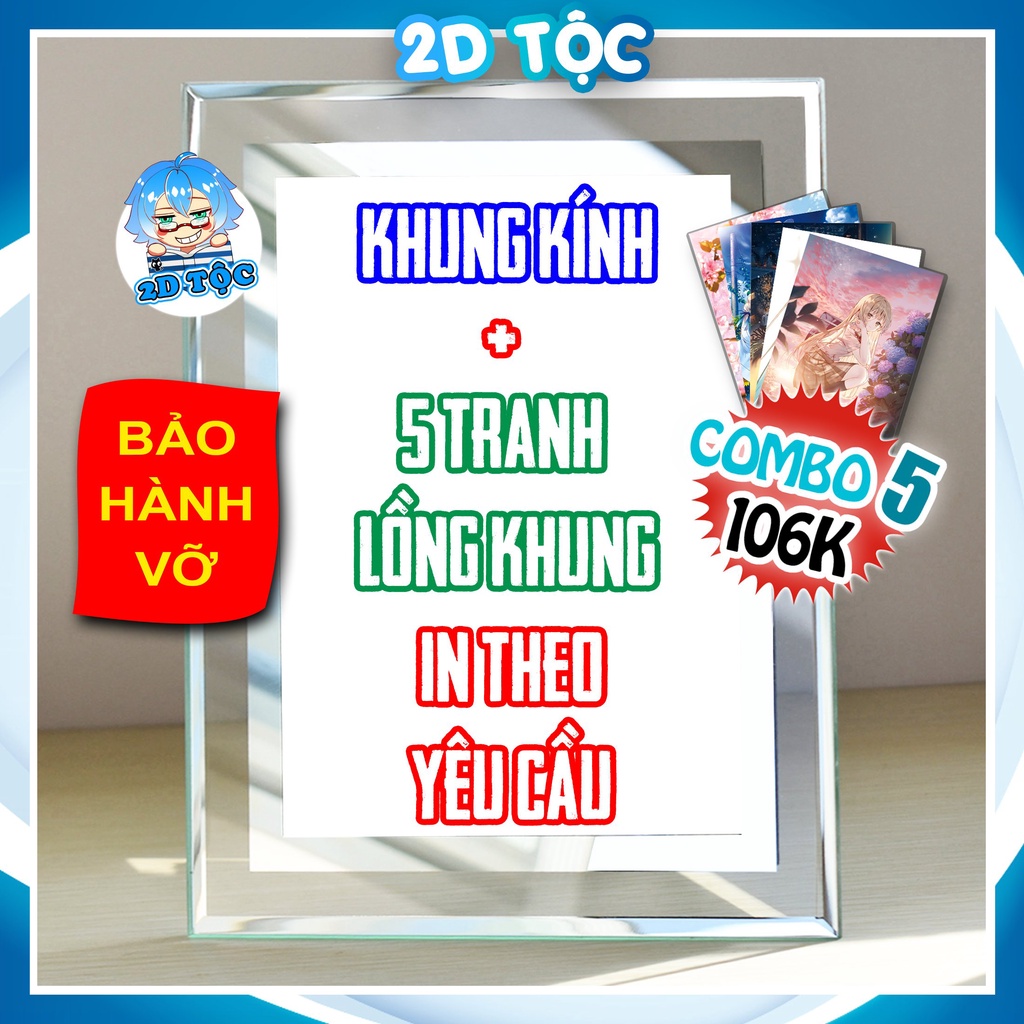Combo Khung Kính kèm 5 tranh lồng khung in theo yêu cầu - Khung ảnh - Tranh Poster treo tường để bàn by 2D Tộc Shop