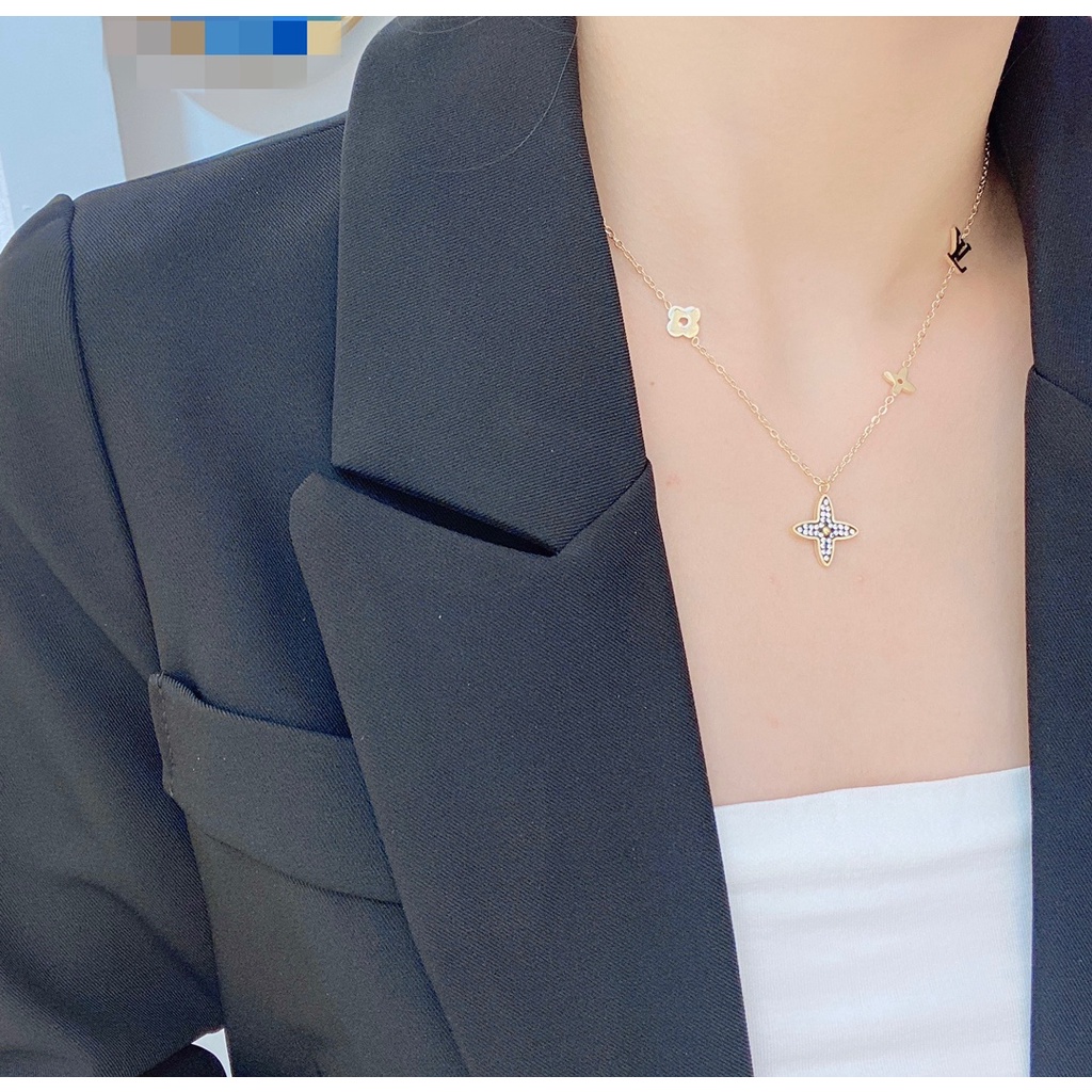 Lv Vòng cổ Thép Titan Không Phai Mặt Chữ Louis Vuitton Đơn Giản Cá Tính