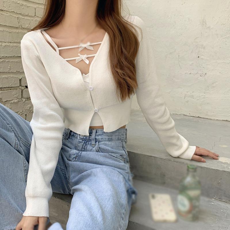 Áo khoác cardigan dệt kim tay dài cổ chữ V màu trơn phong cách Hàn Quốc thời trang