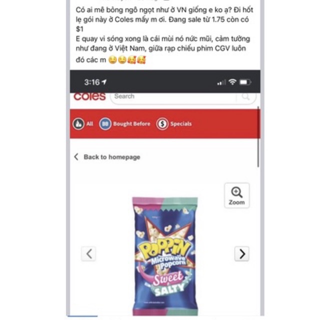 Bắp rang bơ quay lò vi sóng Poppin Microwave Popcorn Úc