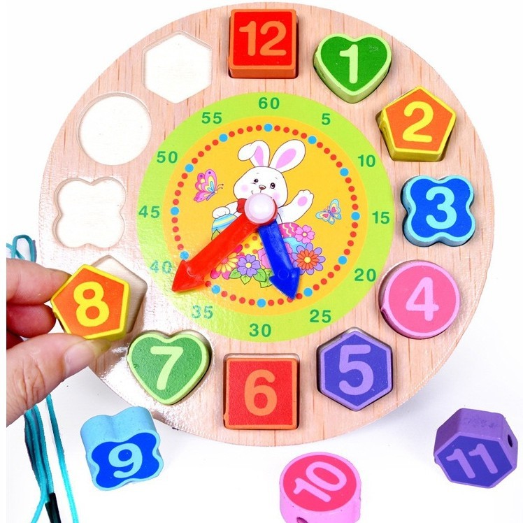 [Mã LIFETOYS1 giảm 30K đơn 99K] Đồng hồ xâu vòng hình khối. Đồ chơi bằng gỗ thông minh cho bé.