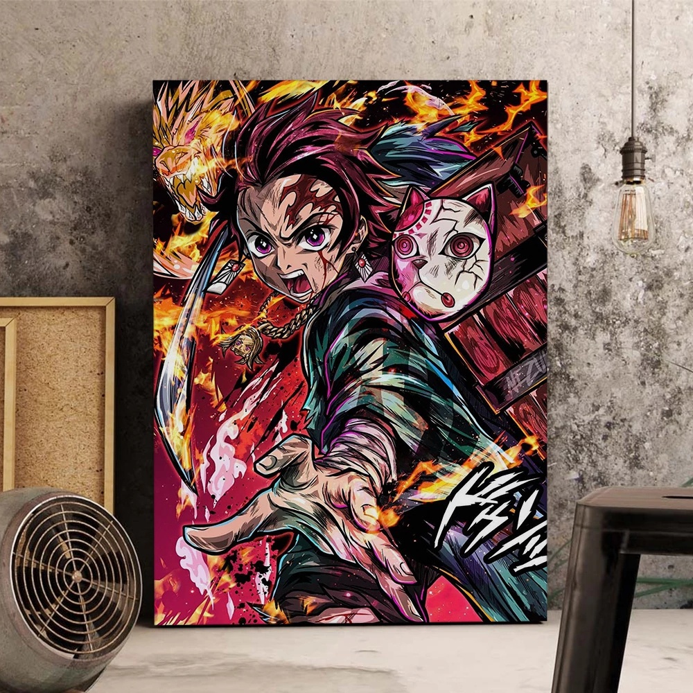 HD Anime Demon Slayer Tường nghệ thuật Poster Hình ảnh Bắc Âu Demon Slayer Canvas Trang trí nội thất Không có khung Tranh02