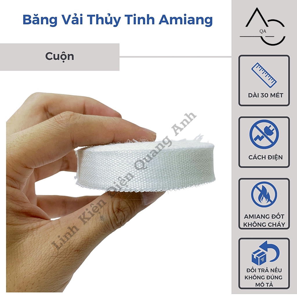 Băng Vải Không Cháy Cách Điện Thủy Tinh Cuộn 30 Mét bản 20mm