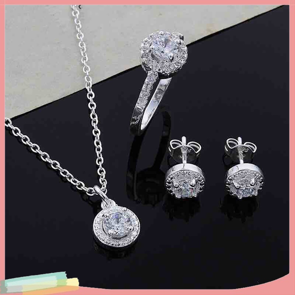 Set Vòng cổ Nhẫn Và Đôi Khuyên Tai Đính Đá Thời Trang Thanh Lịch Dành Cho Nữ