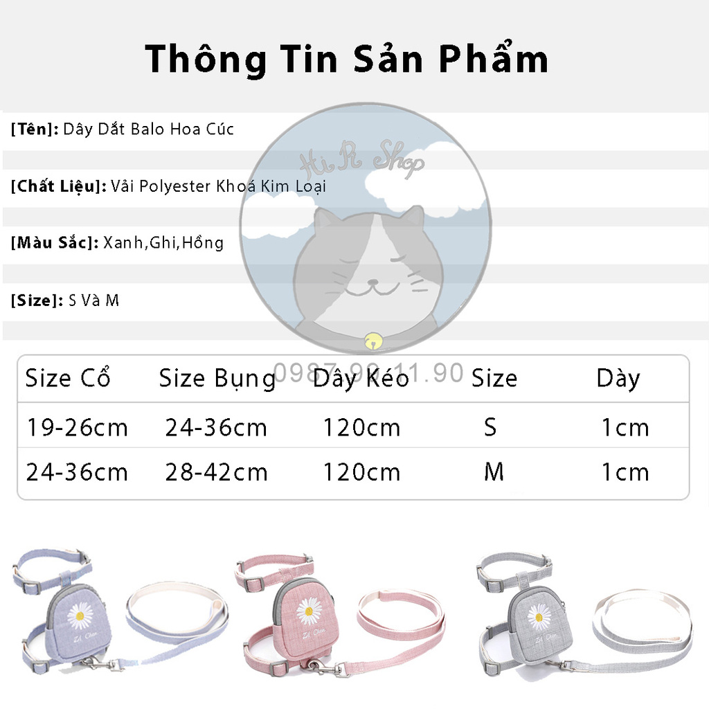 Dây Dắt Cao Cấp Gắn Túi Thêu Hoa Xinh Xắn Cho Chó Mèo Chất Liệu Cotton Kèm Móc Kim Loại Dành Cho Thú Cưng