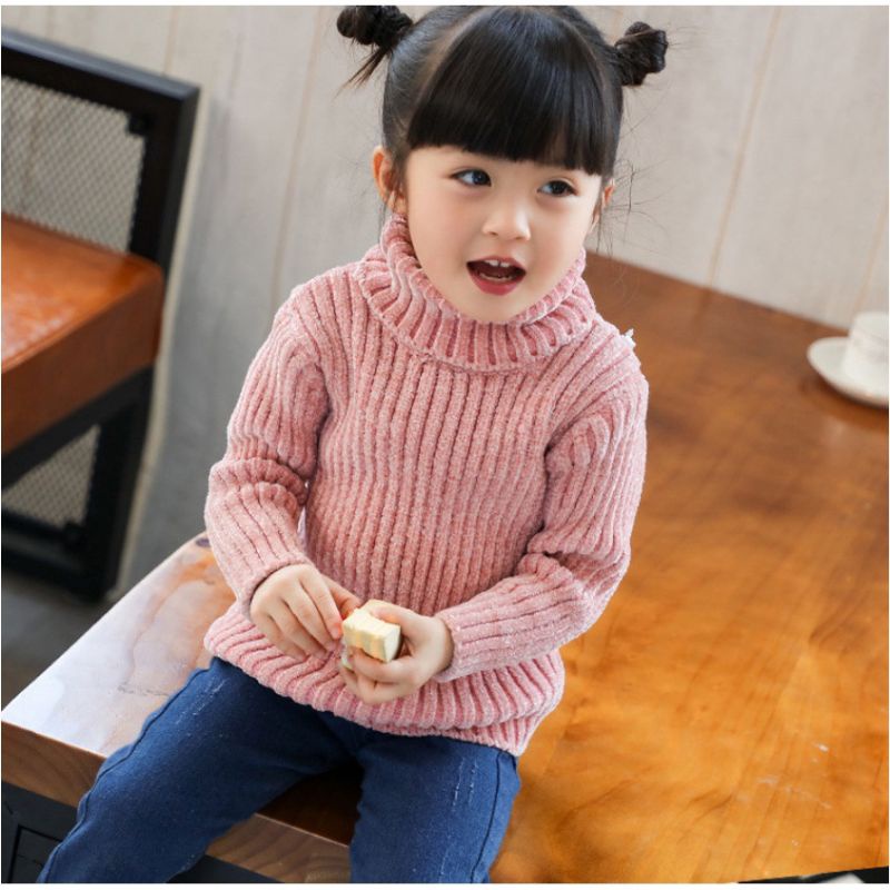 Áo len trẻ em cổ lọ chất tuyết nhung hàng đẹp Quảng Châu cho bé trai bé gái 8-23kg