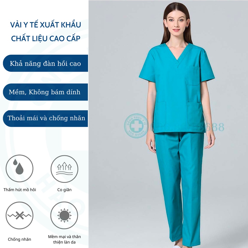 Bộ Scrubs Bác Sĩ, Bộ Đồ Cổ Tim Spa Xanh Bạc Hà Hàng Cao Cấp