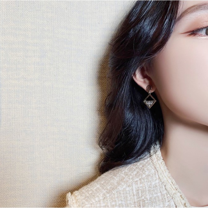 Khuyên tai nữ Ula Shop hình chữ nhật phong cách Hàn Quốc mạ bạc S925 Hottrend