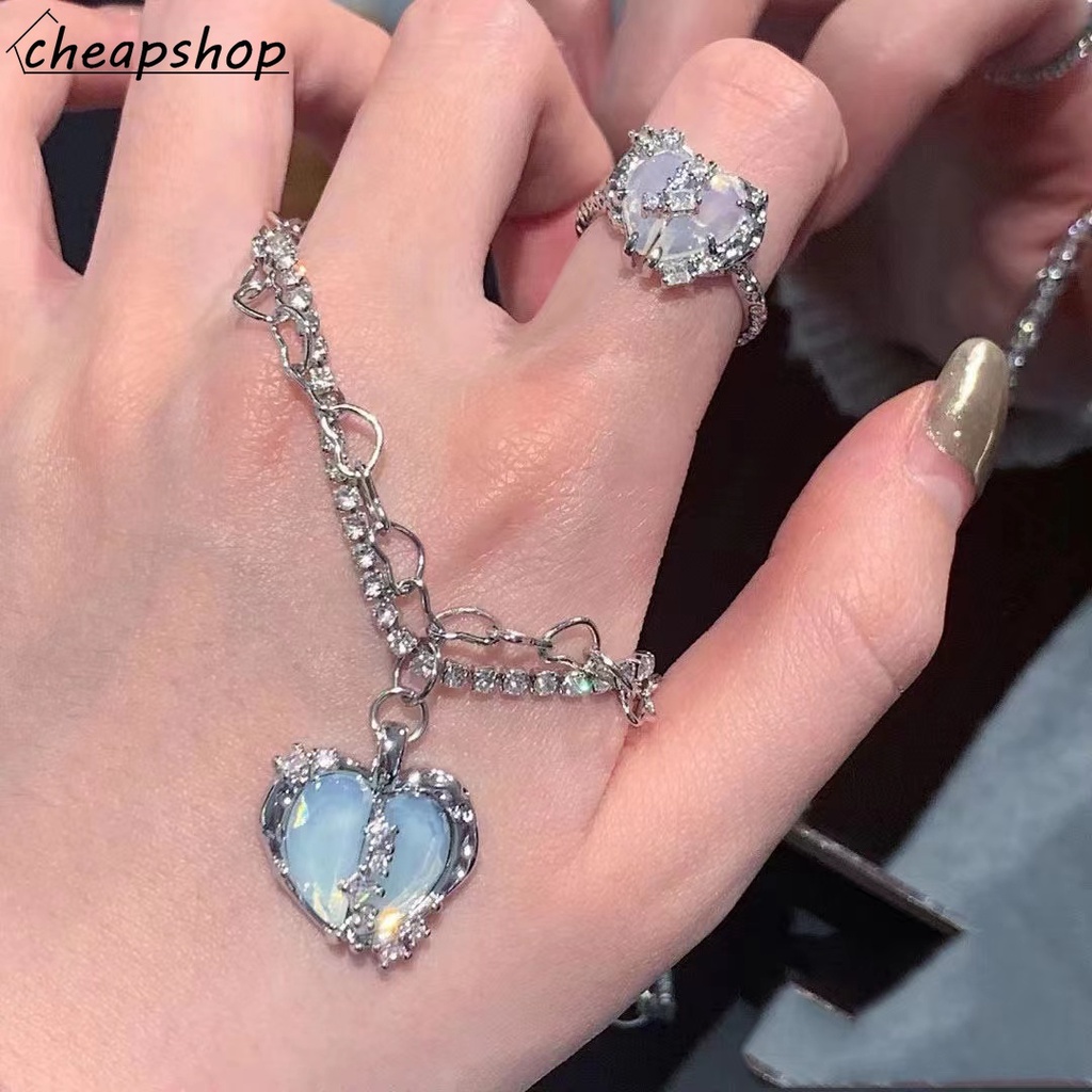 iF YOU Vòng cổ Mặt Nhẫn Đôi Đính Đá Zircon Thanh Lịch Cho Nữ