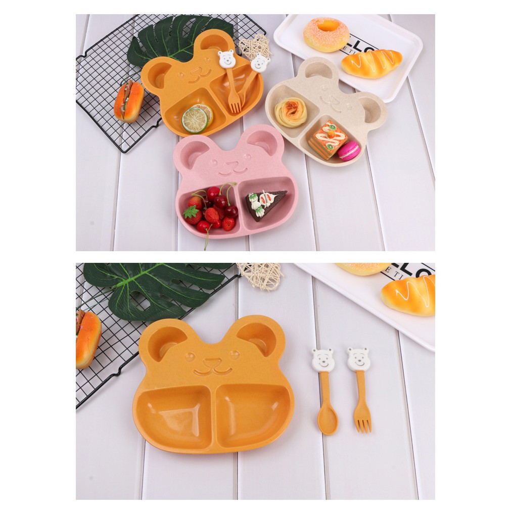 Bộ Khay Ăn Dặm 3 Món Cho Bé Hình Gấu Dễ Thương – Dumi Shop