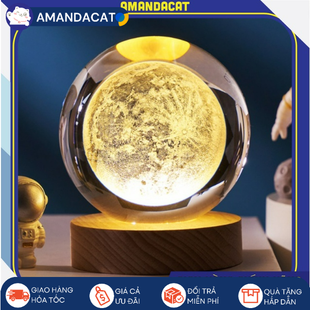 Quả cầu thủy tinh khắc 3D trong suốt. Đèn Led để bàn Decor. Đèn trang trí phòng ngủ. Qùa tặng ý nghĩa
