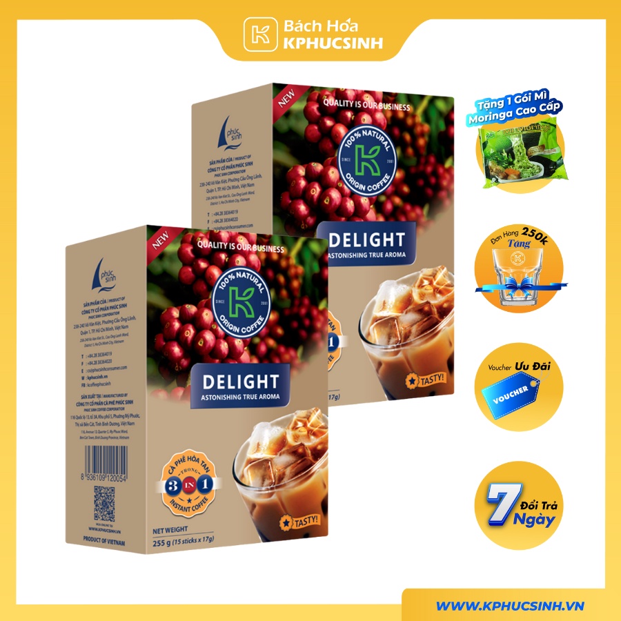Cà Phê Sữa Hòa Tan K Delight 3in1 255g (Hộp 15 gói x 17g) Thơm Ngon Đậm Vị - Thương Hiệu K Coffee