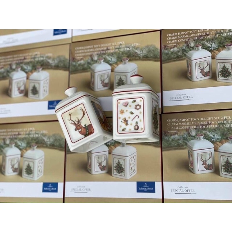 SET 2 HŨ ĐỰNG GIA VỊ, HẠT NÊM, ỚT TRƯNG, ĐƯỜNG VILLEROY BOCH HÌNH NOE