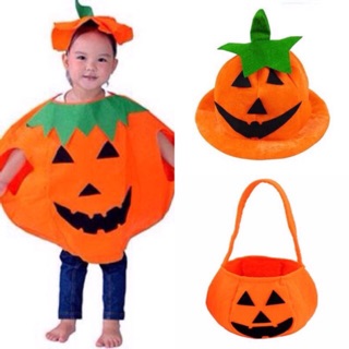 Bộ quần áo bí ngô halloween kèm mũ và túi xách