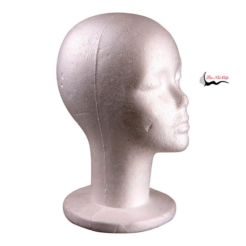 Đầu manocanh nữ bằng xốp trưng bày tóc giả, nón