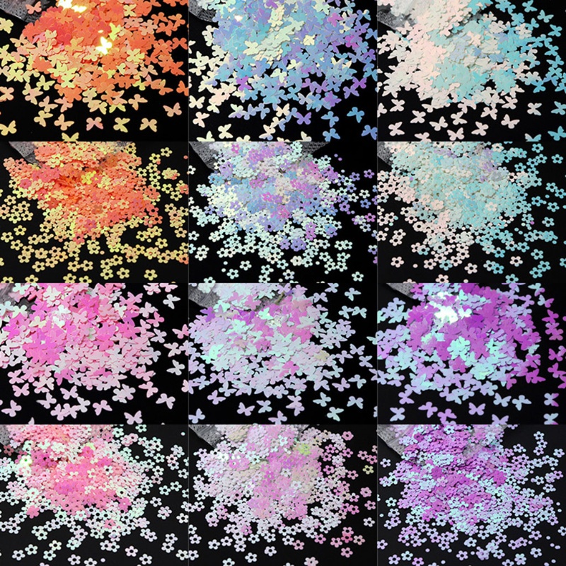 Set 12 Túi Phụ Kiện Trang Trí Móng Tay Hình Hoa Bướm Lấp Lánh DIY