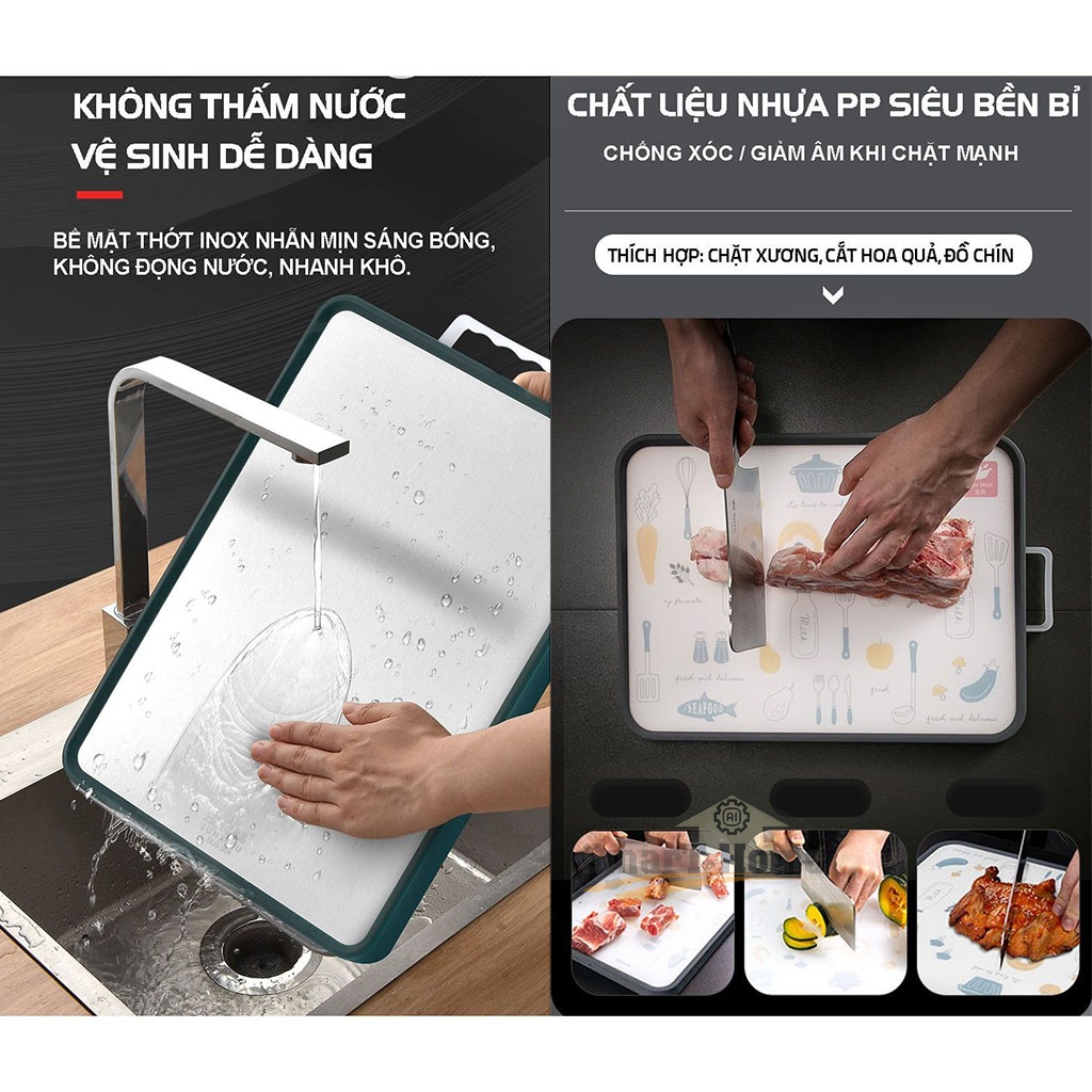 Thớt Inox 304 Kháng Khuẩn Masuto - Thớt Kháng Khuẩn 2 Mặt Chất Liệu Cao Cấp , An Toàn , Chống Nấm Mốc , Rã Đông Nhanh