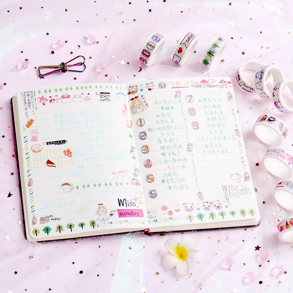 Bộ 10 Cuộn Băng Keo In Họa Tiết Dễ Thương Xinh Xắn Đa Dụng