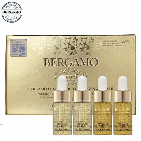 Set 4 chai Siêu tinh chất dưỡng săn chắc da, chống lão hoá BERGAMO Luxury Gold Collagen &amp; Caviar 13ml x4