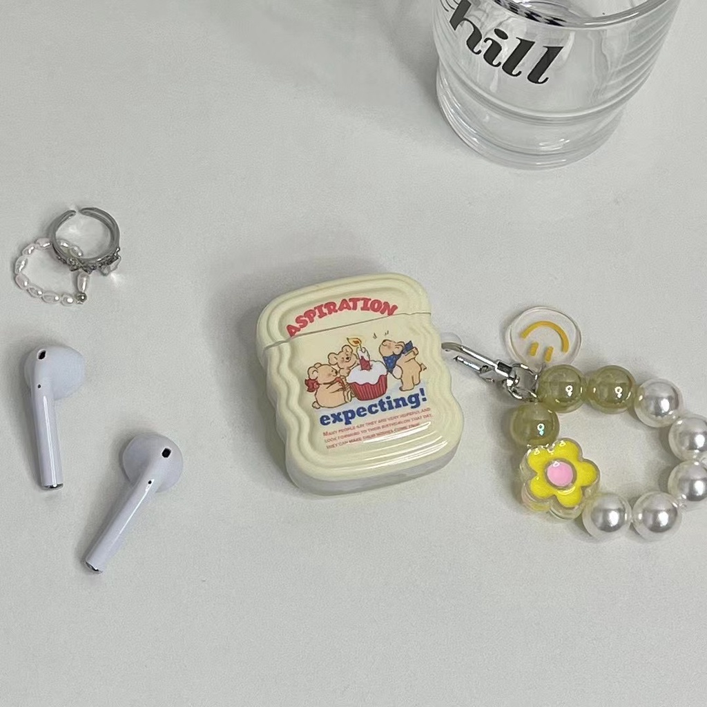 Vỏ Bảo Vệ Hộp Sạc Tai Nghe Bluetooth airpods 1 2 3 pro Bằng tpu Mềm Đính Hạt Và Dây Ruy Băng Lượn Sóng Thời Trang Mới
