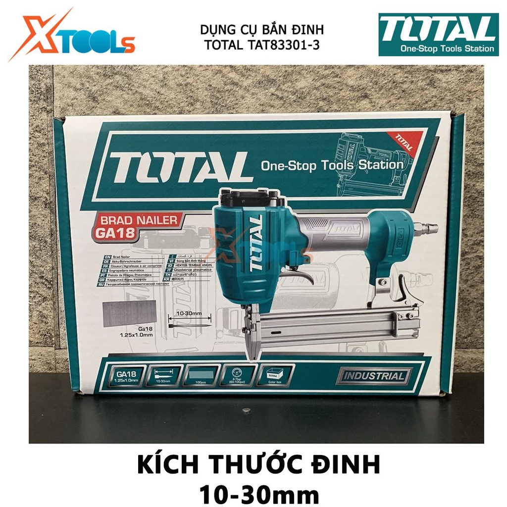 Súng bắn đinh dùng hơi TOTAL  TAT83301-3 dụng cụ bắn đinh 10-30mm, Ga18,1.25x1.00mm, 0,4-0,7Mpa (60-100Psi) [XTOOLs]