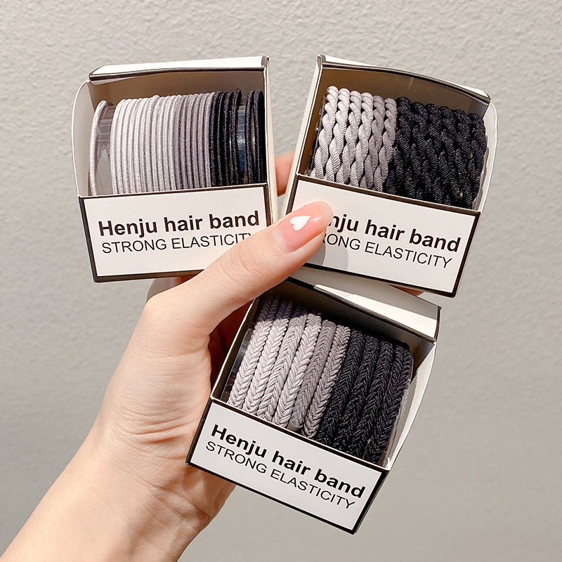 Dây Buộc Tóc Cao Su Co Giãn Kiểu Dáng Đơn Giản Kèm Hộp Đựng Mới