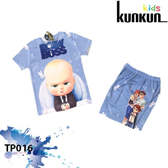 Quần áo trẻ em hình baby boss thun lạnh KunKun TP016 - Bộ cộc tay bé trai size từ 10-60kg cao cấp
