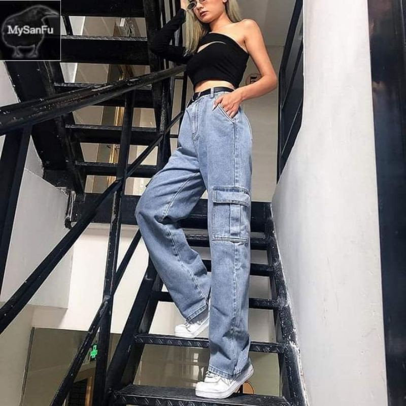 Quần jeans túi hộp ống rộng