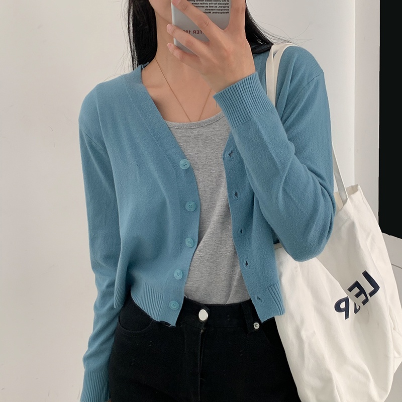 Áo khoác Cardigan Len đan mỏng Dài tay Ulzzang Hàn Quốc Áo Cardigan nữ Tay dài Thời trang