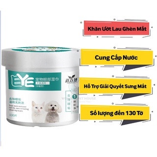 Bông lau mắt cho chó mèo kháng khuẩn Hộp 130 Miếng - Khăn lau mắt hàng ngày vệ sinh cho thú cưng