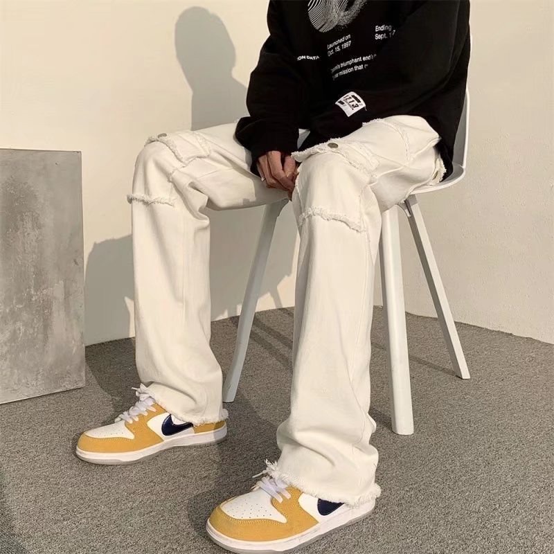 Quần Jeans Dài Ống Rộng Màu Trơn Phong Cách Hàn Quốc Thời Trang Cho Nam