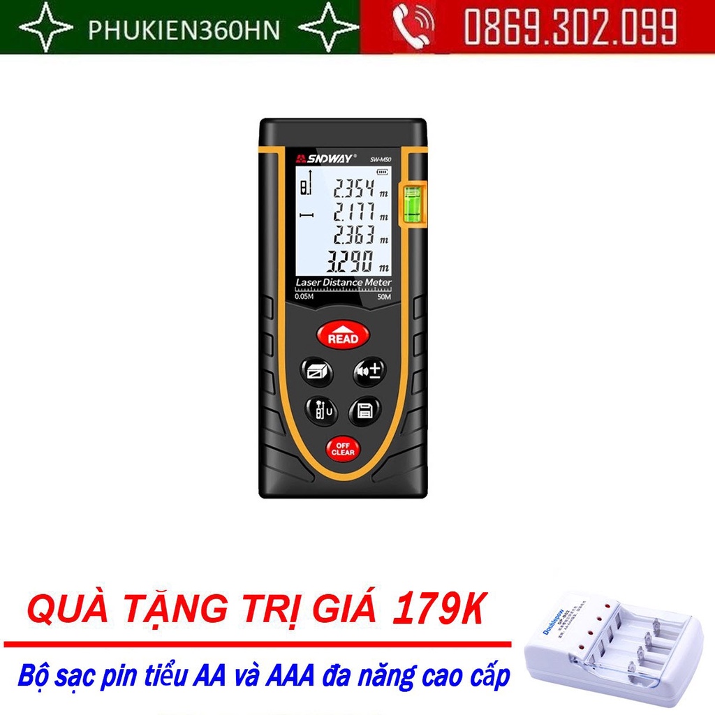 (Quà tặng 179k) Thước đo khoảng cách bằng tia laser SNDWAY 50m-120m