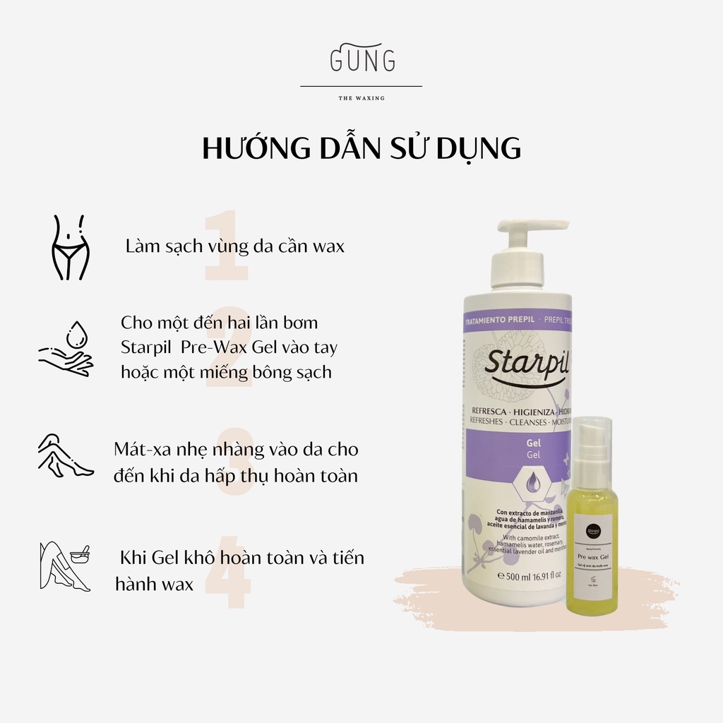 GEL VỆ SINH DA TRƯỚC WAX STARPIL LÀM SẠCH VÀ KHỬ TRÙNG DA TRÊN DA PRE-WAX GEL DUNG TÍCH 50ML